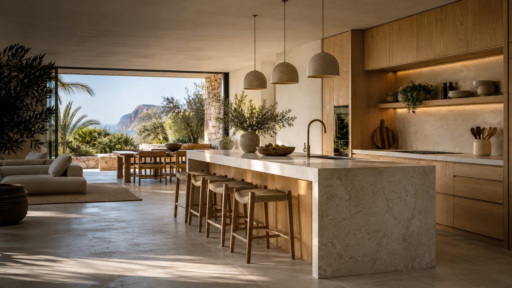 Cocina de madera con isla