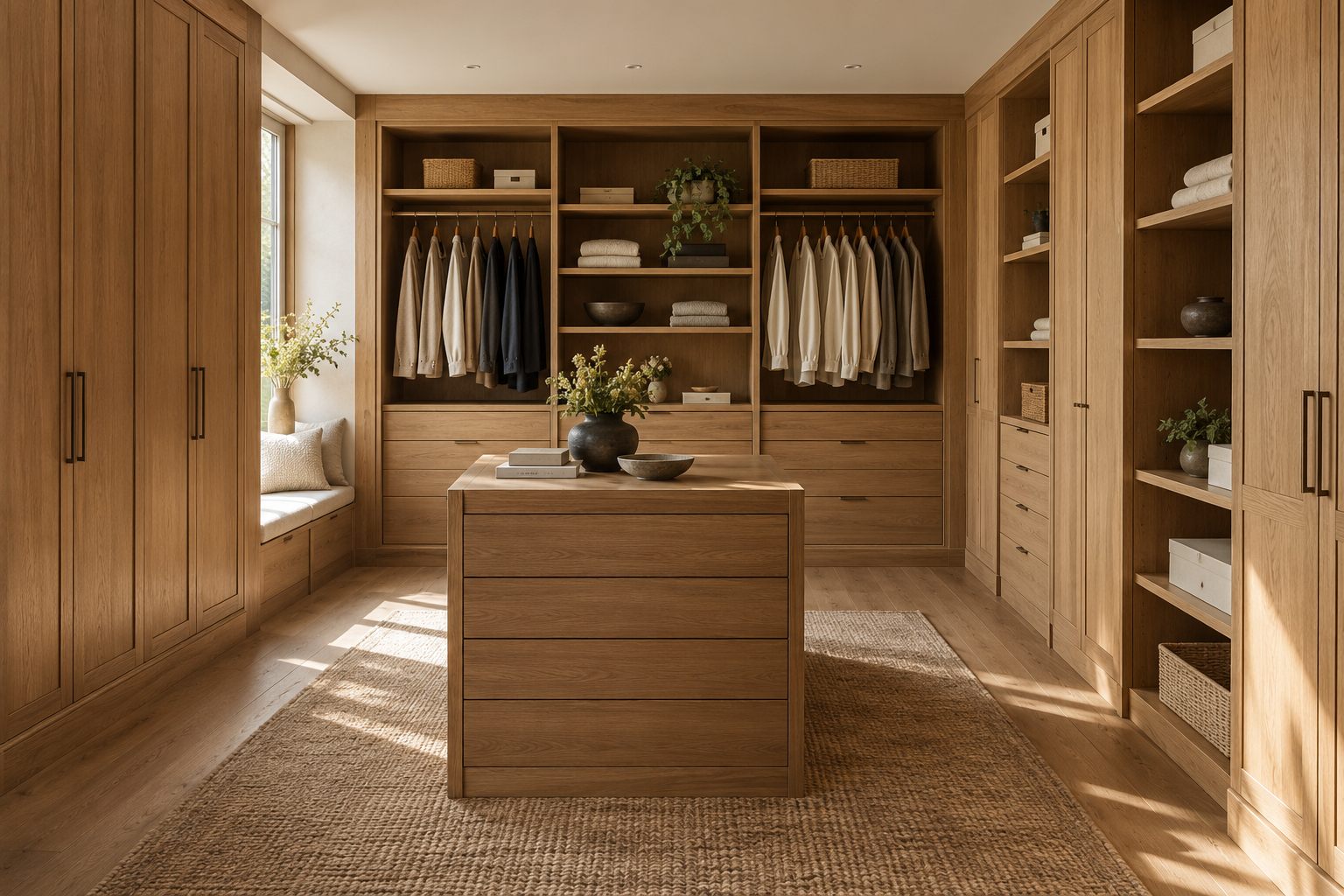 Vestidor de madera con armarios abiertos